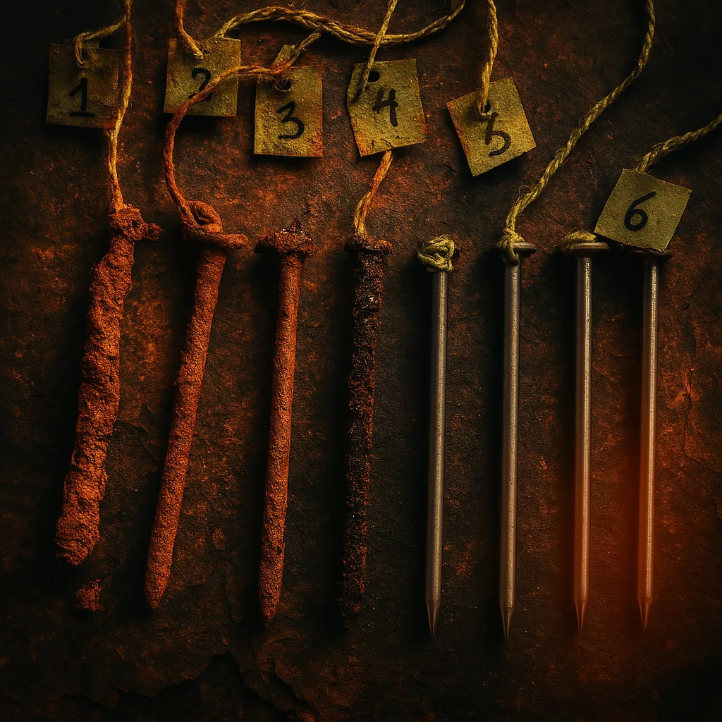 Comparison of nails after a one-year coolant rust-proofing test