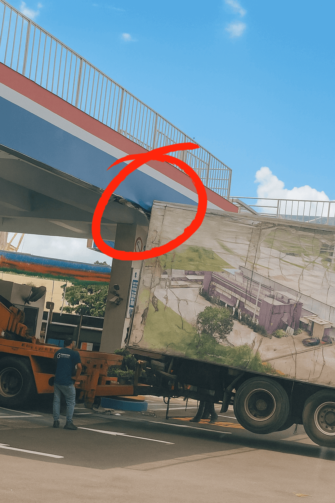 A Tow Truck Entered a Gas Station, and the Gas Station Got Hurt First