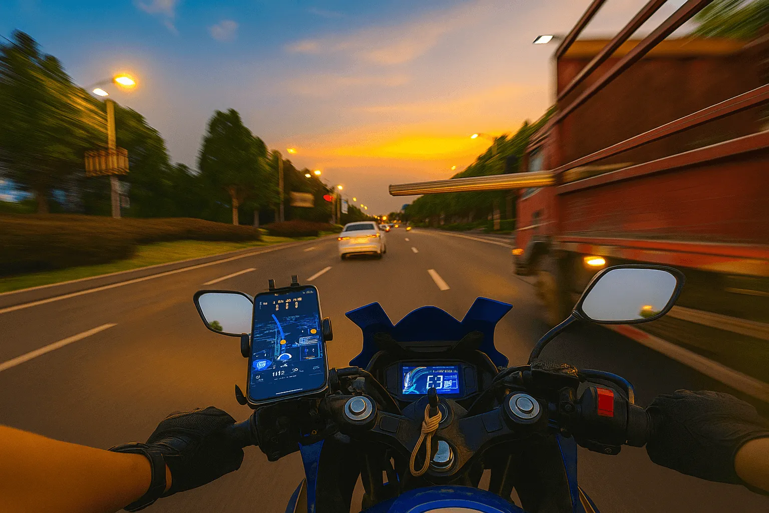 아찔한 순간: 화물차의 과적 판자가 오토바이 운전자를 '참수'할 뻔!