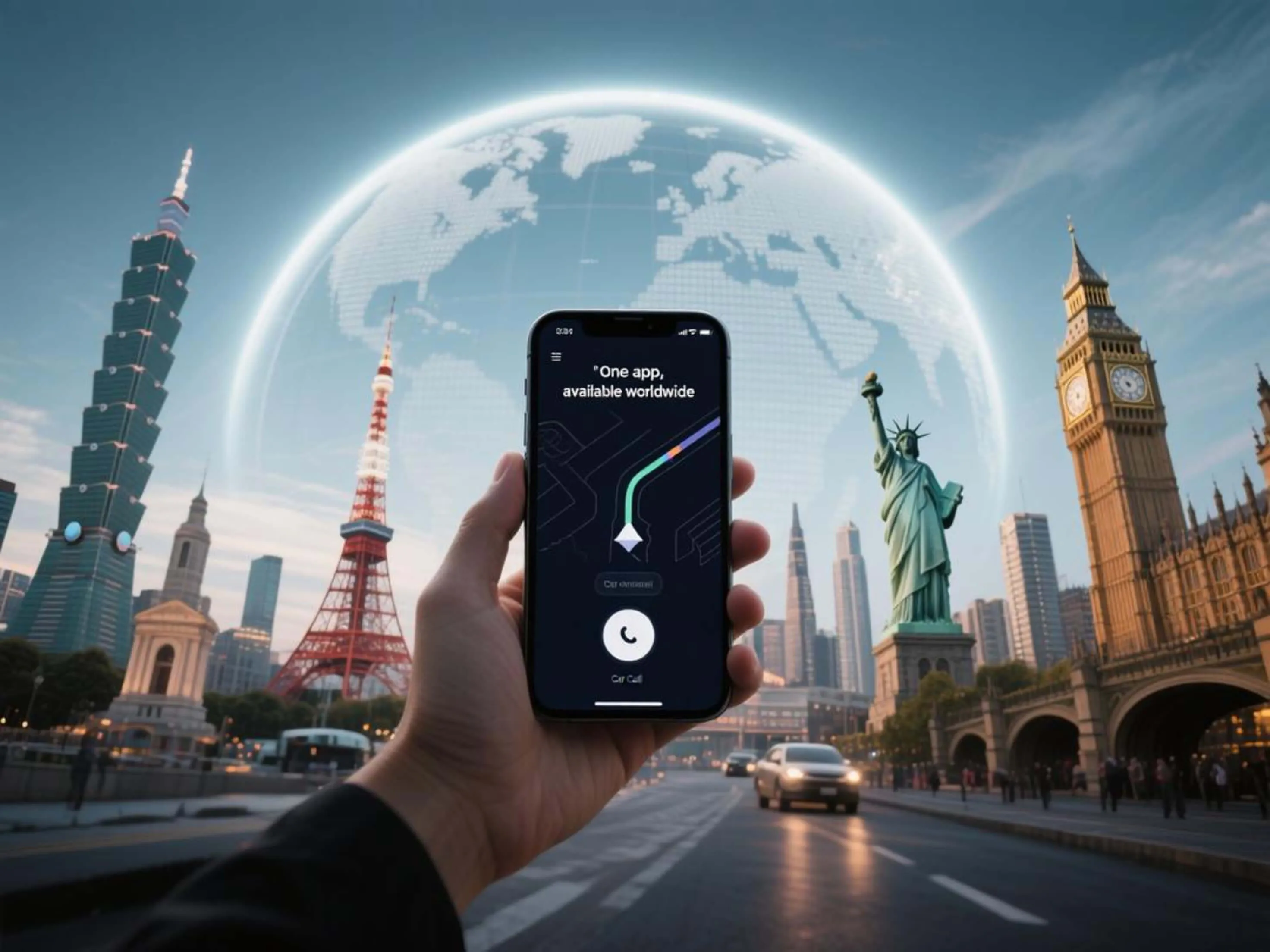 Peta dunia yang menunjukkan jaringan layanan global Road Savior